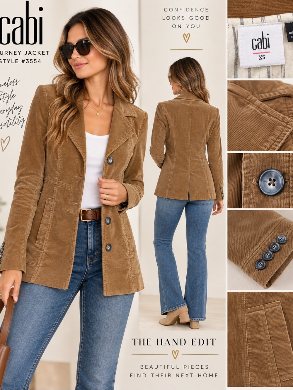 CAbi Journey Jacket #3554 Chestnut Corduroy Blazer XS